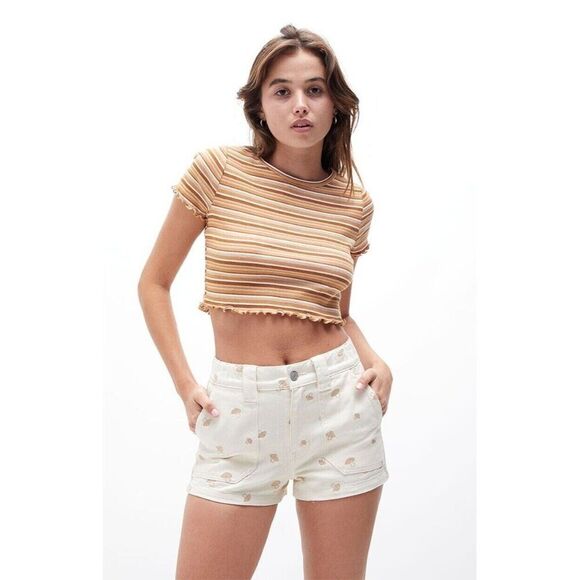 PacSun Mushroom Embroidered Elastic Waist Shorts in Bone Size Medium NWT - Picture 9 of 9